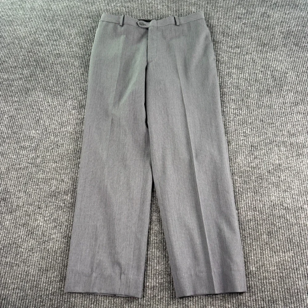 Alfani Suit 42R Gray Stripe Wool Italy Macy's Business Classic 34x30 Formal